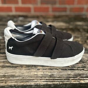 GOATS WOMEN 305W BLACK & White Canvas PLATFORM HOOK AND LOOP SNEAKERS SIZE 9.5